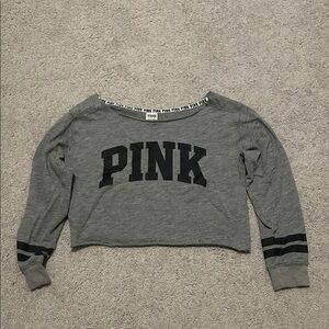 PINK Victoria's Secret Off-Shoulder Gray Long Sleeve